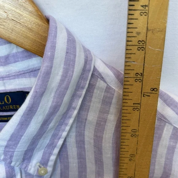 NEW Polo Ralph Lauren Striped Button Shirt Men XL Linen Light Purple/ White NWT - Picture 10 of 11